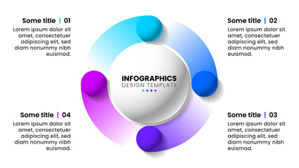 Infographic template. 4 balls rotating around the title in the middle