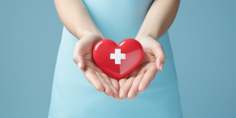 Wall Mural - Medicine nurse holding plus icon for the healthcare medical icon on blue background. Health insurance health concept. access to welfare health and copy space, generative ai