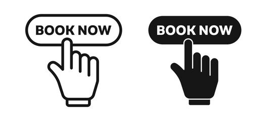 Wall Mural - Book now vector button with hand sign. book appointment vector symbol. suitable for mobile app, and website UI design.