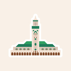 Hassan II Mosque. Vector illustration. Islamic  Morocco historic landmarks and sightseeings. Vector illustration. Colorful element set.