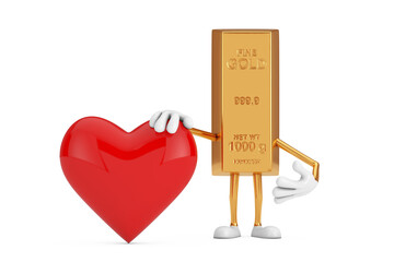 Aufkleber - Golden Bar Cartoon Person Character Mascot with Red Heart. 3d Rendering