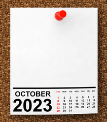 Aufkleber - Calendar October 2023 on Blank Note Paper. 3d Rendering