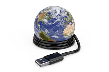 Aufkleber - Planete Earth World Globe with USB Cable. Elements of this image furnished by NASA. 3d Rendering
