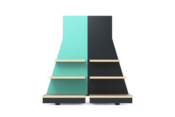 Poster - Empty Wooden Store Product Display Showcase Rack Shelves. 3d Rendering