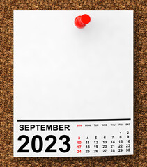 Aufkleber - Calendar September 2023 on Blank Note Paper. 3d Rendering
