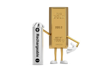 Poster - Golden Bar Cartoon Person Character Mascot with Rechargeable Battery. 3d Rendering