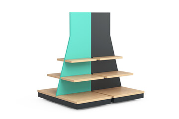 Poster - Empty Wooden Store Product Display Showcase Rack Shelves. 3d Rendering