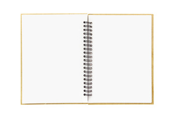 Blank open notebook isolated on transparent background, PNG.