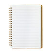 Blank open notebook isolated on transparent background, PNG.
