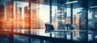 © Hero Design - Afternoon office with bokeh city landscape building background. Generative AI technology.