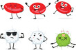 Cartoon red and white blood cells, set of Cute characters, Isolated on white background
