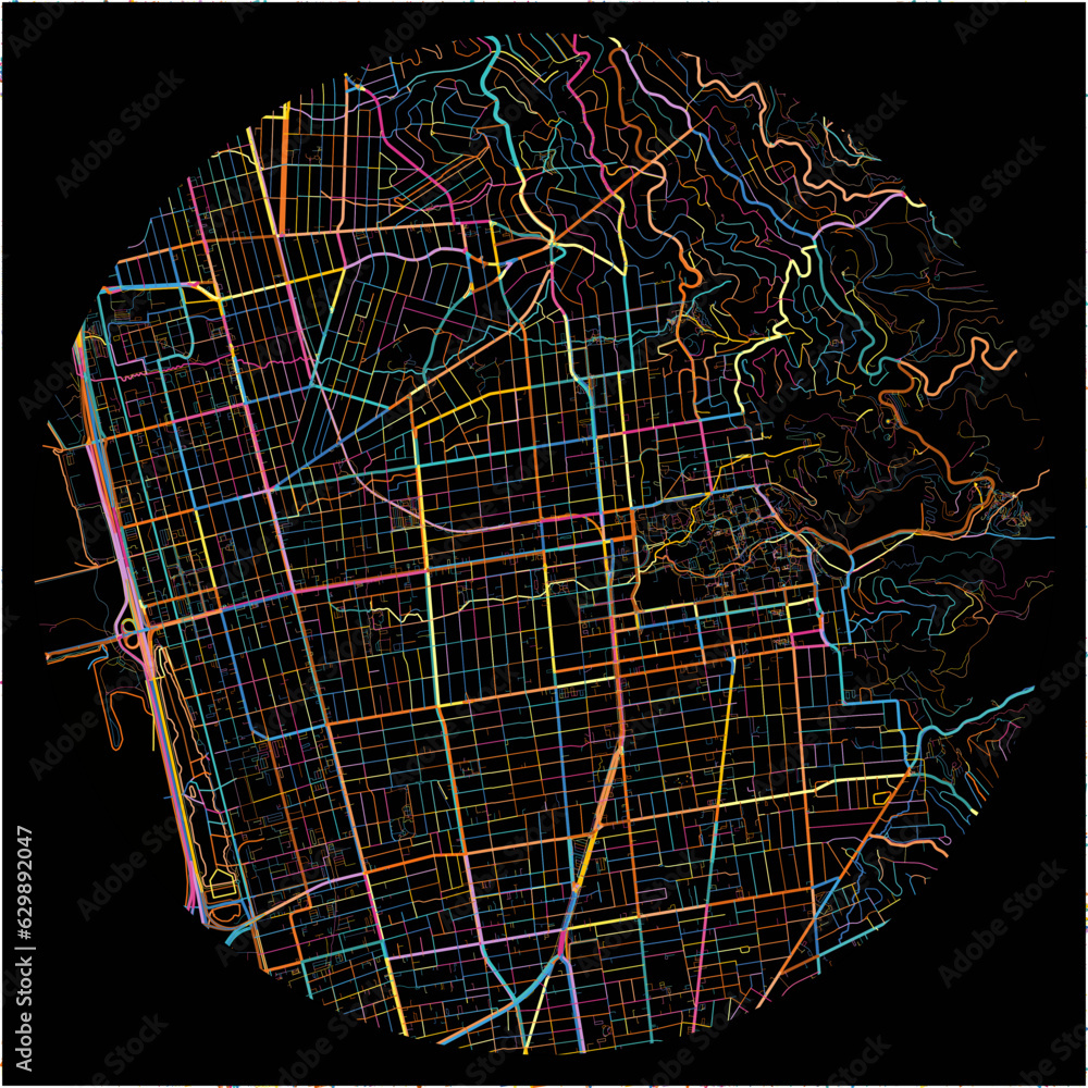 Colorful Map of Berkeley, California with all major and minor roads ...