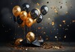 gold graduation cap and balloons background