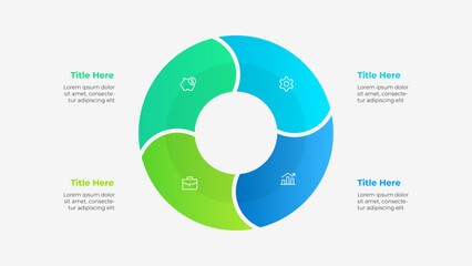 Round diagram divided into 4 segments. Concept of four steps of business project management. Vector illustration for data analysis visualization