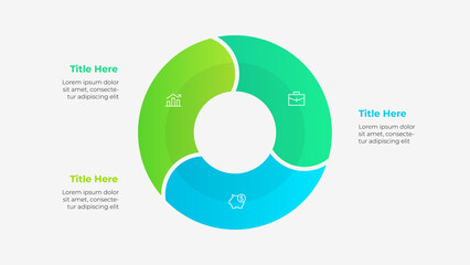 Round diagram divided into 3 segments. Concept of three options of business project management. Vector illustration for data analysis visualization