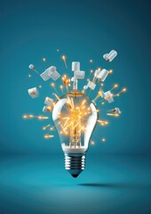 Wall Mural - light yellow bulb with a lot of ideas, brainstorming concept. generative ai.