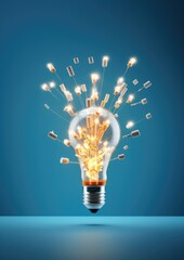 Wall Mural - light yellow bulb with a lot of ideas, brainstorming concept. generative ai.
