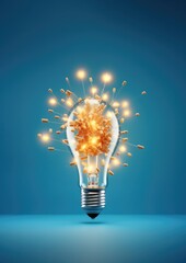Wall Mural - light yellow bulb with a lot of ideas, brainstorming concept. generative ai.