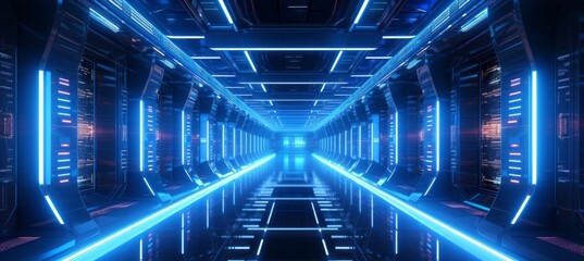 Fototapete - Super computer server background. Generative AI technology.