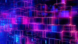 Fototapeta Uliczki - Formes abstraites, lignes en néon de couleurs rose, bleu, violet. Effet circuit technologique. Futuriste. 