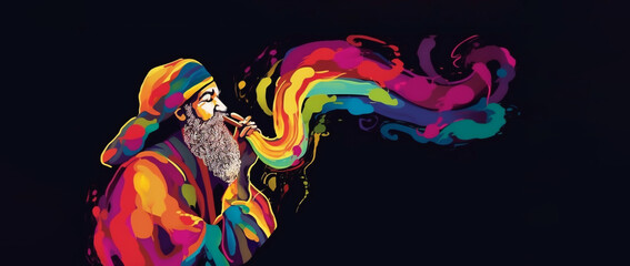 Wall Mural - jewish blowing the shofar design using colorful brush