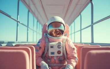 astronaut riding a school bus. back to school conceptual background. ai generated image
