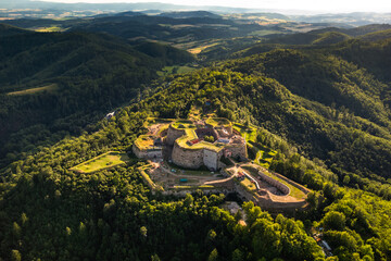 Wall Mural - Aerial view of the Srebrna Góra fortress captured on a summer afternoon. Landscapes and attractions of Lower Silesia.