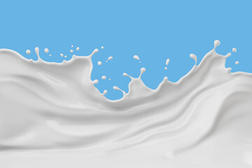 Poster - Milk splashes isolated on blue background, with clipping path , 3D Rendering.