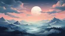 Beautiful Landscape Background Sky Clouds Sunset. View Wallpaper Landscape Light Colours Purple Anime Style Magic And Colorful