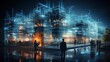© Tjeerd - Futuristic Concept: Data Center personal, Standing In Warehouse, Information Digitalization Lines Streaming Through Servers. SAAS, Cloud Computing, Web Service