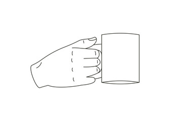 Naklejka na meble Human hand holding mug with drink beverage minimalist line art icon vector illustration