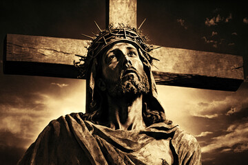 Wall Mural - Jesus Christ crucified on the cross at Calvary hill. Ai generative