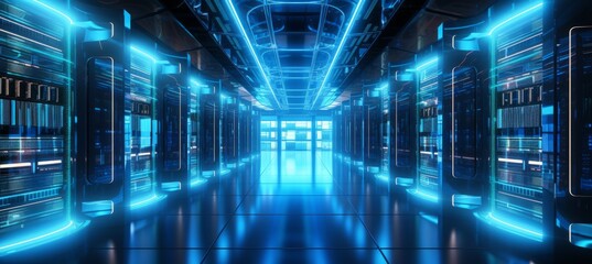 Aufkleber - Rows of server racks room data center background. Generative AI technology.	
