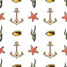 Vector Pencil Seamless Pattern On The Theme Of Sea Cruise