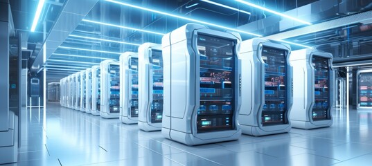 Aufkleber - Futuristic server machine technology room data center background. Generative AI technology.
