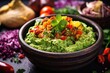 close-up of chunky homemade guacamole in a bowl