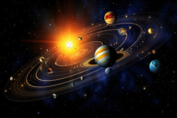 Wall Mural - majestic panorama of the solar system from the outer rim featuring vibrant planets against a star-st
