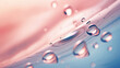Gentle flow of water droplets on a surface creating subtle ripples and reflections, soft and pastel color palette, macro photography