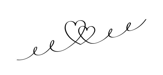 Wall Mural - hand drawn hearts in linear style. continuous line drawing of love sign on white background. doodle 