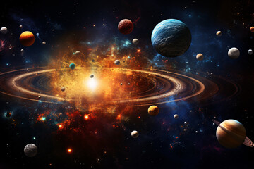 Wall Mural - majestic panorama of the solar system from the outer rim featuring vibrant planets against a star-st