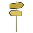 Two blank road signs pointing in the different directions 3d rendering