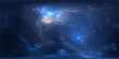 360 degree stellar system and gas nebula. Panorama, environment 360 HDRI map. Equirectangular projection, spherical panorama. Virtual reality background.