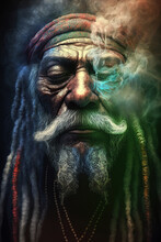 Rastafarian Man High On Weed. Marijuana, Cannabis, Ganja Poster Design. Ai Generative