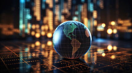 Globe and binary code. Technology concept. 3D. created by generative AI technology.