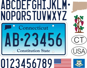 Wall Mural - Connecticut car license plate, USA, letters, numbers and symbols, vector illustration, USA