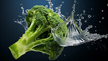Illustration Of Falling Broccoli With Splashing Water