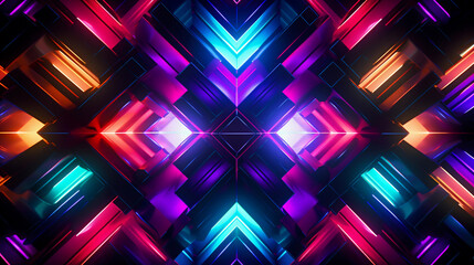 Wall Mural - futuristic quilt pattern, glowing neon colors, simulated in a 3d space, dynamic, abstract, and energ