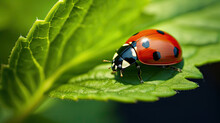 Ladybug On Leaf  Macro Photo