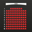 Cinema seats booking online ui design scheme or film movie theatre places reservation template layout vector flat cartoon illustration, theater places map choose ui top view. Vector illustration
