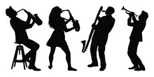 Musician Or Musical Bands Black Silhouettes Vector Illustration